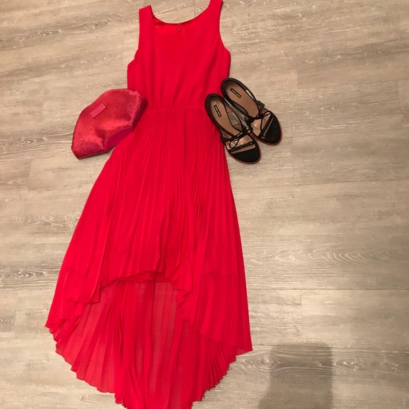 5/48 pleated, red high low dress - Picture 2 of 7
